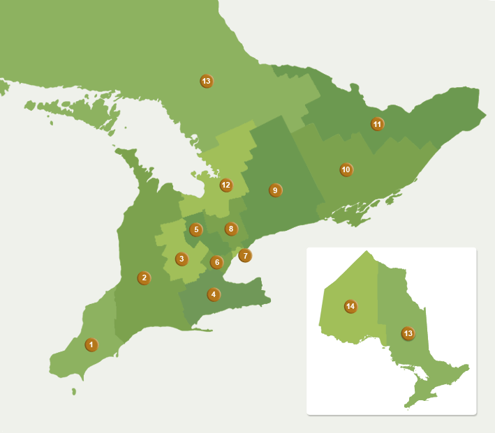 Ontario map showing Local Health Integration Networks